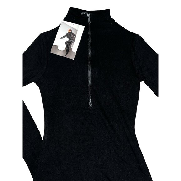 Naked Wardrobe Compression Long Sleeve Half Zip Neck Top Sz Small Womens Black - Picture 5 of 14